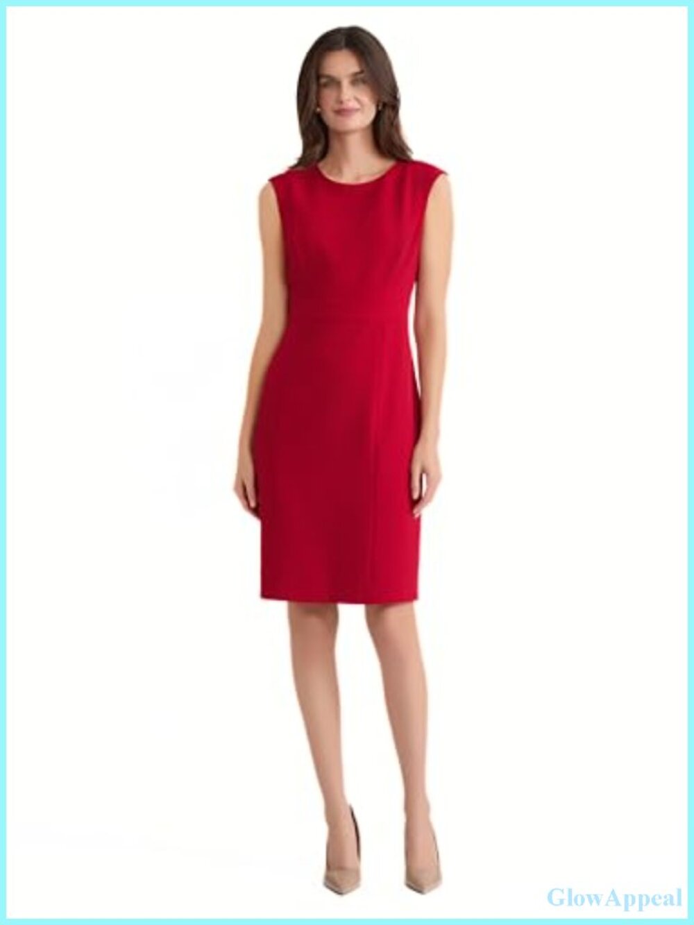 Kasper Sleeveless Sheath Dress Seamed Waist Detail Jewel Neck Knee Length